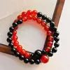 Pulsera vintage de alta calidad con múltiples vueltas de ágata roja natural y ágata negra con diseño de color contrastante