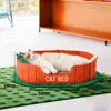 Ninho de feltro para gato de inverno com arranhador, vila integrada para gatos, casa de gato morna semi-fechada, ninho de dormir para gatos com túnel