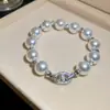 Pulsera Barroca Exquisita de Flor de Zircón y Perla Redonda, Pulsera de Lujo Ligero y Gama Alta, Joyería de Mano Dulce Retro Francesa