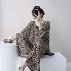 Pijama de Algodón y Seda para Mujer, Nuevo Estilo Primavera y Otoño, Conjunto Estampado de Manga Larga Tallas Grandes, Estilo Popular de Transmisión en Vivo en Línea, Ropa de Casa de Rayón para Verano