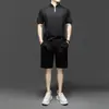 2026 Nuevo Conjunto Casual de Manga Corta para Hombres de Mediana Edad de Verano Camiseta Jinan Spandex Sin Costuras Media Cremallera Cuello Alto Manga Corta Body