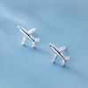 Estilo Coreano Distintivos Aretes de Avión de Diamantes Completos Plata para Mujer Simple Pequeños Aretes de Zirconia Mori Aretes para Estudiante Joyería