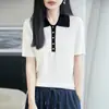 Elegante Chaleco de Punto para el Trabajo como Prenda Exterior, Camisa de Punto Manga Corta Color Block Adelgazante de Algodón Tencel con Cuello Polo