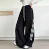 Calça de moletom feminina primavera e outono 2026, calça de malha casual estilo coreano de perna larga para meninas mais velhas, esportiva e relaxada