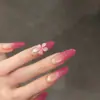 Manicura Rosa, Uñas Portátiles Ojo de Gato Flor de Hielo, Uñas Almendradas de Longitud Media de Gama Alta, Uñas Postizas Removibles, Piezas de Uñas Populares