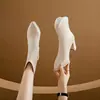 Botines Blancos de Tacón Grueso con Punta para Mujer Botas de Mujer 2026 Nuevo Otoño/Invierno Felpa Adentro Moda Francesa Adelgazantes Botas