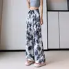 Pantalones Anchos Tie-Dye con Tinta para Primavera y Verano para Mujer Casual Estampado de Leopardo Seda de Hielo Estilo Étnico Sueltos Pantalones de Seda Hielo y Nieve Pantalones Casuales