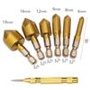 Chaflanador de cinco hojas titanio plateado seis mangos juego de seis piezas 6mm-19mm combinación de punzón negro abridor de agujeros para carpintería