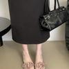 Sandalias Negras Cerradas de Punta Estilo Francés con Flores, Zapatos de Hada, Nuevos Planos para Eventos Sociales Primavera/Verano 2026