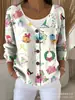 Nova Blusa de Moletom com Gola V, Botões e Manga Longa, Estampada em 3D, Moda Personalidade, Casaco Suéter Solto Feminino, Outono e Inverno
