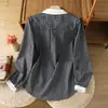 Camisa Bordada con Bloques de Color y Parches, Nueva Colección Otoño 2026 para Mujer, Manga Larga, Diseño Artístico Francés, Estilo Único