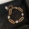 Cadena Bañada en Oro Real de 18K Pulsera de Perlas de Agua Dulce Lujo Accesible Pulsera de Gama Alta Joyería de Mano Exquisita Elegante Elegante para Mujer