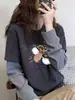 Camiseta de manga larga con bloques de color, que realza los hombros, de aspecto de dos piezas, de terciopelo alemán para mujer, moderna y elegante, capa base de forro polar cepillado engrosado para otoño