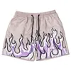 Shorts de Fitness Esportivo Masculino da Moda Colaboração de Marca Estampa de Chama Manga Curta Secagem Rápida Basquete Moda