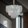 Lámpara de araña de lujo ligero francesa para dormitorio, sala de estar, de alta gama, con hojas de vidrio rosa y azul, lámpara de araña de ambiente para restaurante, mesa de comedor