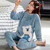 Pijamas Nuevos de Otoño e Invierno para Mujer, Franela Engrosada, Pantalones Largos Casuales de Dibujos Animados Dulces, Ropa de Casa de Terciopelo Coral para Mujer
