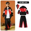 Roupas hip-hop da moda para crianças hiphop meninos terno de jaqueta preto e vermelho hip-hop meninas roupas da moda passarela fantasias de Ano Novo