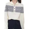 Suéter de Tricô Jacquard com Diamantes Novo para Outono/Inverno 2026, Gola Alta com Fechamento Meio Botão, Blusa Pulôver Slim e Moderna