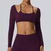 Camiseta Deportiva Europea y Americana Suave y Masticable Doble Molienda Manga Larga Falsa de Dos Piezas Sexy Espalda Bonita con Almohadillas en el Pecho para Correr Fitness Yoga 62535