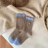 Calcetines de Doble Aguja Lindos Bordados de Dibujos Animados para Mujer Estilo Japonés de Moda Ins Color Café Melange Otoño e Invierno Cálidos de Caña Media Slouch Socks