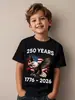 Camiseta de Cumpleaños 250 de Niños Americanos Transfronteriza con Bandera de Águila, 250 Años 1776-2026, Top Unisex para Niños