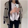 Cardigan de Punto a Cuadros de Color Contrastante de Botones Sencillo Chic Coreano para Otoño e Invierno 2026 Chaqueta Suéter de Manga Larga para Mujer