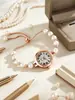 Pulsera de perlas superventas transfronteriza, reloj de cuarzo con números romanos para mujer, disponible en stock, tres colores para elegir