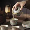 Juego de Té de Loto con Patrón de Nubes, Estilo Chino Retro de una Taza y Tres Tazas con Bandeja para Infusión Seca, Juego de Té Kung Fu para Uso Doméstico, Juego de Regalo