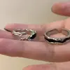 Anel de Liga, Anel Aberto para Casal com Esmalte Preto, Anel para Dedo Indicador de Design de Nicho de Verão Unisex de Alta Qualidade