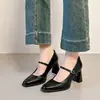 Zapatos Mary Jane Cuadrados de Punta Suave con Tacón Grueso de Correa Única para Mujer, Estilo Retro Francés, Tacones Altos Elegantes y Cómodos para Mujer