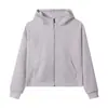 Jaqueta Moletom Feminina Curta Simples com Capuz e Zíper, Tecido de Algodão da Ilha Pesado 420g, Forro de Lã Silver Fox, Gola Alta, Marca da Moda, Outono e Inverno