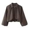 Ins transfronterizo europeo y americano 2026 nueva moda elegante ropa de mujer al por mayor color liso solapa casual cremallera chaqueta abrigo