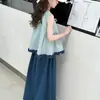 Conjunto Casual de Verão para Meninas: Conjunto de Duas Peças Elegante e Versátil para Meninas Mais Velhas: Top Sem Manga de Renda Estilo Coreano e Calça Wide Leg