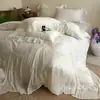 Conjunto de Roupa de Cama Jacquard de Quatro Peças Estilo Princesa Retro de Luxo Leve com Renda de Chiffon Estilo Corte Francês