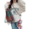 Sudadera con Cuello Redondo y Estampado de Letras para Mujer Primavera y Otoño 2025 Estilo Coreano Chaqueta Fina con Capucha Ins Estudiante Top Holgado