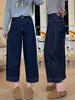 Jeans de pierna ancha azul oscuro para mujer, nuevo estilo de verano 2026, talla grande para chicas de talla grande, tiro alto, adelgazantes, pantalones rectos cropped