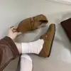 ALILOVERS Zapatos Burken con Hebilla Estilo Coreano Versátiles para Mujer Primavera y Otoño Casual Cuero Genuino Mate Suela Blanda Zapatos Burken