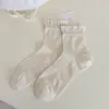 Calcetines de Malla de Verano para Mujer Calcetines Holgados Finos de Media Caña Sin Costuras Color Sólido Blanco Versátiles Calcetines de Algodón de Media Longitud