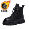 Botas Martin de Suela Gruesa para Mujer, Nuevas Botas de Cuero Estilo Británico para Primavera y Otoño, Botines Cortos de Moda para Motocicleta Versátiles que Aumentan la Altura con Forro de Felpa