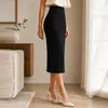 Popular Falda Lápiz Elástica de Comercio Exterior para Mujer, Corte Ajustado, Longitud Media, Fluida, Falda Casual Negra, Falda Profesional de Oficina