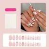 Uñas Postizas Desgastables de Diamante con Lazo y Borde Francés, Uñas Postizas Almendradas de Alta Gama, Uñas al por Mayor Transfronterizas