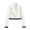 Blazer Corto con Adorno de Encaje Estilo Europeo y Americano de Primavera/Verano 2026 Conjunto Elegante de Shorts Casuales de Cintura Alta