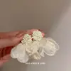 Brincos de Franja Flor de Malha Pérola Agulha de Prata Estilo Floresta Primavera e Verão Brincos Doces Frescos Brincos Super Imortais Puros para Mulheres