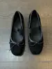 Versión de cuero suave~Zapatos de ballet planos para mujer con correa de lazo francesa y tacón grueso, zapatos Mary Jane para mujer con tacón medio