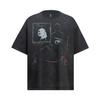 6090 American Street Verão 2025 Vintage Pintado à Mão Design de Alienígena Camiseta Masculina Solta de Manga Curta de Alta Qualidade