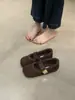 Zapatos Planos Mary Jane de Ballet Retro de Ante y Lana de Cordero para Mujer 2025 Invierno Nuevo Estilo Boca Baja Velcro Forro Polar