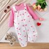 24 Europa y Estados Unidos otoño e invierno nuevo top de manga larga de canalé para niños pantalón de tirantes con estampado de flor de amor traje para niñas