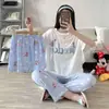 Pijama transfronteiriço de verão feminino conjunto de três peças de seda de leite desenho animado comércio exterior roupa de casa manga curta calça comprida estilo fofo