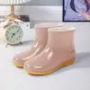 Botas de lluvia de caña corta para mujer, botas de trabajo, forradas de polar, antideslizantes, botas de lluvia para lavar platos, botas de agua para adultos, zapatos de goma cálidos para cocina