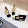 Zapatos de Tacón Medio de Estilo Popular Nuevo de Otoño 2025, Zapatos Pequeños de Cuero de Tacón Grueso, Flats Combinados por Color, Zapatos Mary Jane de Perla Francesa para Mujer